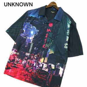 21AW★ UNKNOWN アンノウン 【Anime Neon Graphic Shirt】香港ネオン グラフィック 半袖 オーバーサイズ シャツ Sz.L メンズ　A4T04374_4#A