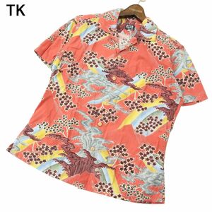 TK Takeo Kikuchi spring summer peace pattern total pattern * short sleeves rayon work shirt Sz.3 men's A4T04361_4#A