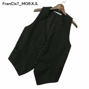 FranCisT_MOR.K.S. フランシストモークス カシミヤ混★ スカルボタン ストライプ ベスト ジレ Sz.2　メンズ 黒 日本製　A4T04272_4#M