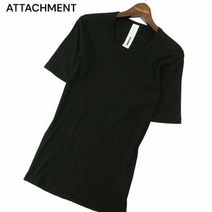 ATTACHMENT アタッチメント 春夏 プリモアフライス★ Uネック 5分袖 カットソー Tシャツ Sz.1　メンズ 黒 日本製　A4T04500_4#A