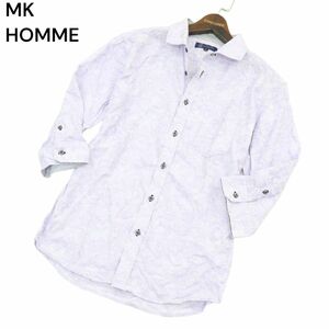 MK HOMME ミッシェルクラン オム 春夏 【花柄 フラワー 総柄】 7分袖 スリム シャツ Sz.51　メンズ 紫色　A4T04489_4#A