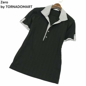 Zero by TORNADOMART トルネードマート 春夏 ストライプ使い★ 半袖 スリム リブ ポロシャツ Sz.M　メンズ 黒　A4T04485_4#A