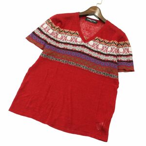 イタリア製★ GEMMA.H UOMO ジャンマアッカウォモ 麻 リネン100％ スカル★ 半袖 ニット カットソー Tシャツ Sz.M　メンズ　A4T04697_4#J