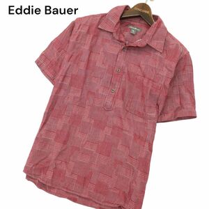 Eddie Bauer エディーバウアー 春夏 パッチワーク風★ 半袖 プルオーバー チェック シャツ Sz.S　メンズ アウトドア　A4T04613_4#A