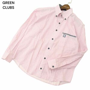 GREEN CLUBS グリーンクラブ 春夏 ロゴ★ 花柄 フラワー 総柄 長袖 ボタンダウン シャツ Sz.3　メンズ ピンク 日本製 ゴルフ　A4T04724_4#A