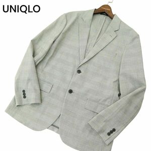 UNIQLO ユニクロ 春夏 感動ジャケット★ SLIM FIT グレンチェック アンコン テーラード ジャケット Sz.L　メンズ グレー　A4T04730_4#M