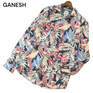 GANESH ガネーシュ 通年 リゾート リーフ総柄★ 長袖 シャツ Sz.XL　メンズ 大きいサイズ　A4T04713_4#C