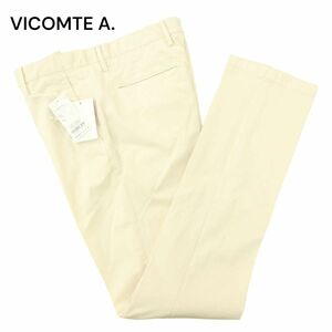 未使用★ VICOMTE A. ヴィコントアー 通年 ロゴ刺繍★ ストレッチ チノ スラックス パンツ Sz.42　メンズ アイボリー　A4B02275_5#R