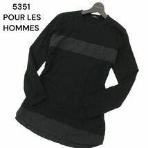 5351 POUR LES HOMMES 5351プールオム 通年 長袖 レイヤード風★ 切替 カットソー ロンTシャツ Sz.46　メンズ 黒 日本製　A4T04992_5#F_画像1