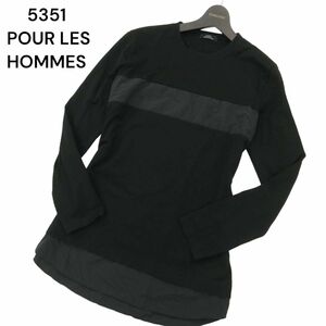 5351 POUR LES HOMMES 5351プールオム 通年 長袖 レイヤード風★ 切替 カットソー ロンTシャツ Sz.46　メンズ 黒 日本製　A4T04992_5#F