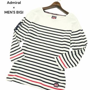 Admiral × Men's Bigi アドミラル メンズビギ ユニオンジャック★ ロゴ ボーダー 7分袖 カットソー Tシャツ Sz.3　メンズ　A4T04976_5#D