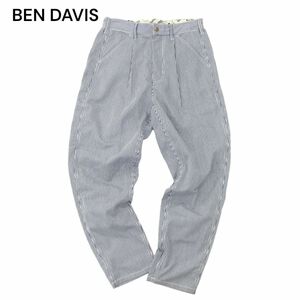 美品★ BEN DAVIS ベンデイビス 春夏 ZIP FIVE別注★ ストレッチ ヒッコリー イージー シェフ パンツ Sz.S　メンズ ネイビー　A4B02295_5#P