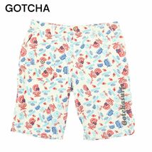 GOTCHA ガッチャ 春夏 ロゴ刺繍★ 総柄 サマー コーデュロイ ハーフ ショート パンツ Sz.L　メンズ 白 サーフ　A4B02293_5#P_画像1