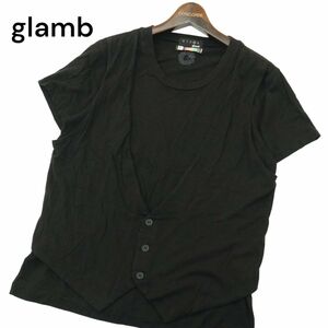 glamb グラム 春夏 刺繍 ベスト レイヤード風★ 半袖 レーヨン混 クルーネック カットソー Tシャツ Sz.3　メンズ 黒 日本製　A4T04973_5#D