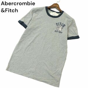 Abercrombie&Fitch アバクロンビー＆フィッチ ダメージ加工★ ドッグ 刺繍 半袖 カットソー Tシャツ Sz.L　メンズ グレー　A4T05214_5#D