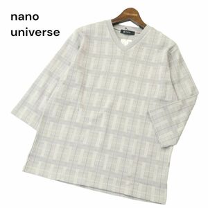 【新品 未使用】 nano universe ナノユニバース 春夏 ジャガード チェック Vネック 7分袖 カットソー Tシャツ Sz.S　メンズ　A4T05287_5#D