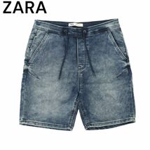 ZARA ザラ マン 現行タグ★ 春夏 USED加工 ストレッチ イージー スウェット デニム ショート パンツ ジーンズ Sz.31　メンズ　A4B02406_5#P_画像1