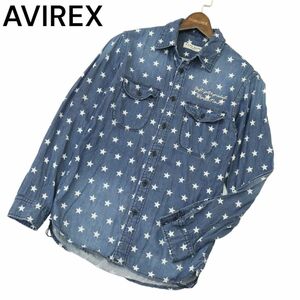 AVIREX アヴィレックス TYPE BLUE 通年 USED加工★ 刺繍 スター総柄 長袖 ワーク デニム シャツ Sz.M　メンズ　A4T05225_5#C