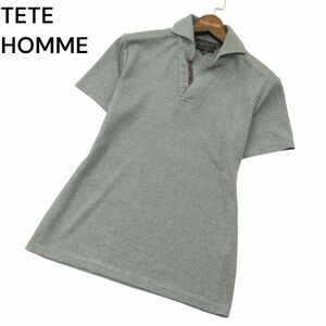 TETE HOMME テットオム 春夏 ペイズリー柄使い★ 半袖 スキッパー ポロシャツ Sz.M　メンズ グレー 日本製　A4T05224_5#A