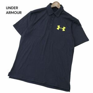 UNDER ARMOUR アンダーアーマー 春夏 ロゴ プリント★ 半袖 ストレッチ ボタンダウン ポロシャツ Sz.SM　メンズ 紺 ゴルフ　A4T05282_5#A