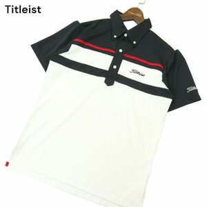 Titleist タイトリスト 春夏 ロゴ刺繍★ ストレッチ ライン切替 半袖 ボタンダウン ポロシャツ Sz.M　メンズ 白 ゴルフ　A4T05060_5#A