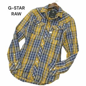 G-STAR RAW ジースター ロウ 牛革パッチ 【3301 SHIRT L/S】 長袖 ウエスタン インディゴ チェック シャツ Sz.S　メンズ　A4T05734_5#C