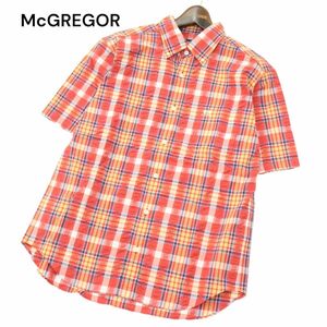 McGREGOR マクレガー 春夏 シアサッカー★ ロゴ刺繍 半袖 ボタンダウン チェック シャツ Sz.L　メンズ　A4T05729_5#A