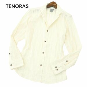 TENORAS メンズティノラス 通年 ラメ★ 長袖 ストライプ ナロー シャツ Sz.M　メンズ アイボリー　A4T05997_5#C