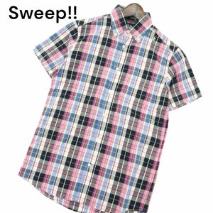 Sweep!!s we p весна лето Logo вышивка * короткий рукав кнопка down проверка рубашка Sz.0 мужской A4T05884_5#A