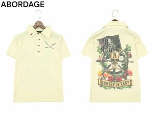 ABORDAGE アボルダージュ ヒロムタカハラ 薔薇 ローズ スカル クロスサーベル★ スタッズ 半袖 ポロシャツ Sz.48　メンズ　A4T04691_4#A