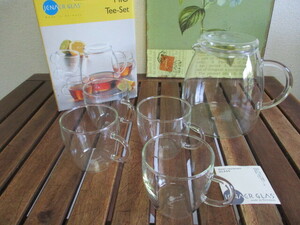 ■【未使用品】ドイツ製 MIO Tee-Set 耐熱ガラス ティーセット ポット＆カップ ５点セット JENER GLAS