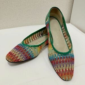 イタリア製 MARAOLO メッシュ カラフル パンプス バレエシューズ 35 1/2 約22.5cm レインボー グリーン