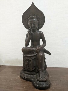 引き上げ品 弥勒菩薩像 仏像 金属 仏教美術 骨董 古美術 詳細不明 管理番:20