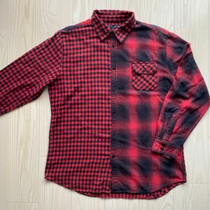 赤×黒 チェック ネルシャツ メンズ 