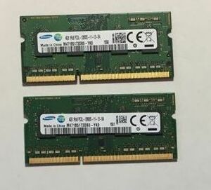 【修理部品 パーツ】 ノートパソコン用メモリ Samsung製 DDR3L-1600 PC3L-12800S　8GB (4GB 2枚組) 中古品