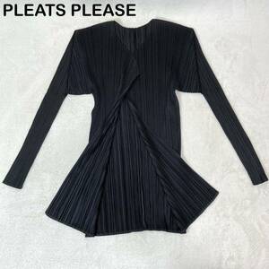 ☆極美品☆ PLEATS PLEASE 長袖　カーディガン　羽織り　ジャケット　レディース　Lサイズ　ブラック