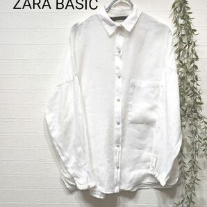 ZARA BASIC 白 無地 長袖シャツ ザラベーシック ホワイトカジュアルシャツ USAサイズL