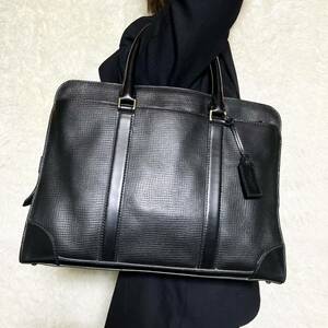  beautiful goods A4 possible COACH Coach business bag briefcase men's business shoulder .. shoulder charm all leather original leather black black 
