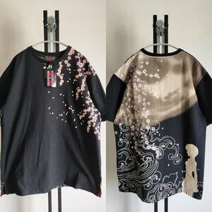 EVA×NISHIKI/エヴァンゲリヲン×錦/コラボ/月下桜TEE/Ｔシャツ/桜×月×波プリント/桜刺繍/綾波レイシルエット/肉厚/SIZE XL/新品タグ付き