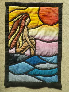 Art hand Auction Hawaiian quilt ☆ Handmade ☆ Seaside sunset and woman tapestry, Handcraft, Handicrafts, sewing, embroidery, others