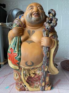 九谷焼 布袋尊 金彩 色絵 布袋像 特大約45cm 美品陶器製 骨董品　七福神 仏像 オブジェ 