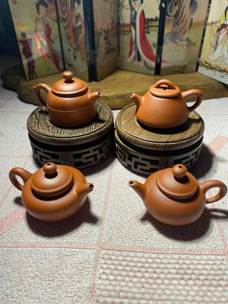 中国宜興 4種類紫泥 可愛い紫砂壺急須 茶壺 茶器 茶道具 中国美術 朱泥 ミニ紫砂茶壺 急須 茶器 煎茶道具