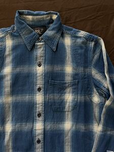  【傑作】極美品 RRL INDIGO SHADOW OMBRE PLAID SHIRT ダブルアールエル インディゴ シャドウ オンブレ プレイド シャツ 好配色 S