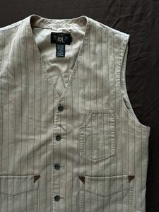 【傑作】極美品 RRL STRIPED WORKS VEST ダブルアールエル ジャガード織 ストライプ フレンチ ワーク ヴィンテージ ベスト 2012年製 M