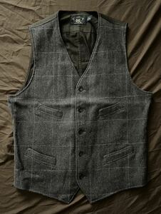  【名作】極美品 RRL WOOL TWEED WINDOWPANE VEST ダブルアールエル ツイード ベスト 英国 イギリス ラルフローレン M