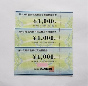 ビックカメラ 株主優待券 コジマ 家電 2024年5月31日まで 3000円 長期保有 