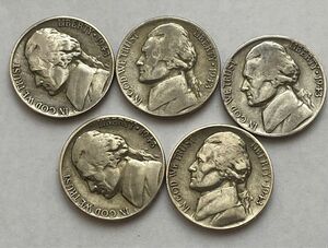 ジェファーソン・銀貨　1943 × 5枚　ウォータイム コイン シルバー