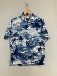 ★ROYAL Hawaiian Creations コットン 半袖アロハシャツ USA製 S ブルー ネイビー ハワイアンシャツ 半袖シャツ