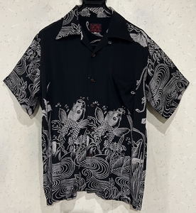 ＊エヴィス EVISU 和柄 鯉 アロハシャツ オープンカラー 半袖シャツ トップス 38　　　　BJBD.E