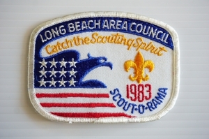 ◆ 80's BSA ボーイスカウト ロングビーチ 百合の紋章 刺繍 ワッペン 7.5×10.0㎝/ビンテージ オールド アメリカ雑貨 レトロ 35